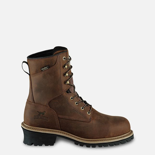 Irish Setter Mesabi Men's 8-inch Waterproof Leather Safety Toe Logger Boot, dark brown